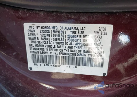 2008 Honda Odyssey Lx z USA, uszkodzony, nr VIN 5FNRL38278B043625